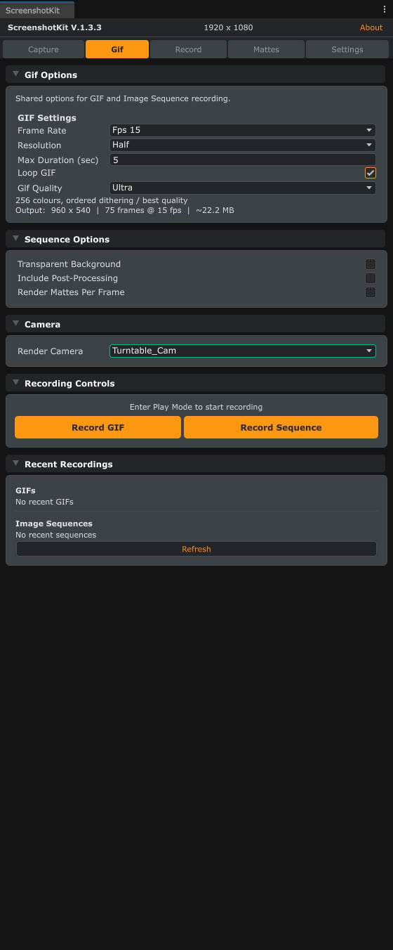 The Gif tab of the ScreenshotKit window