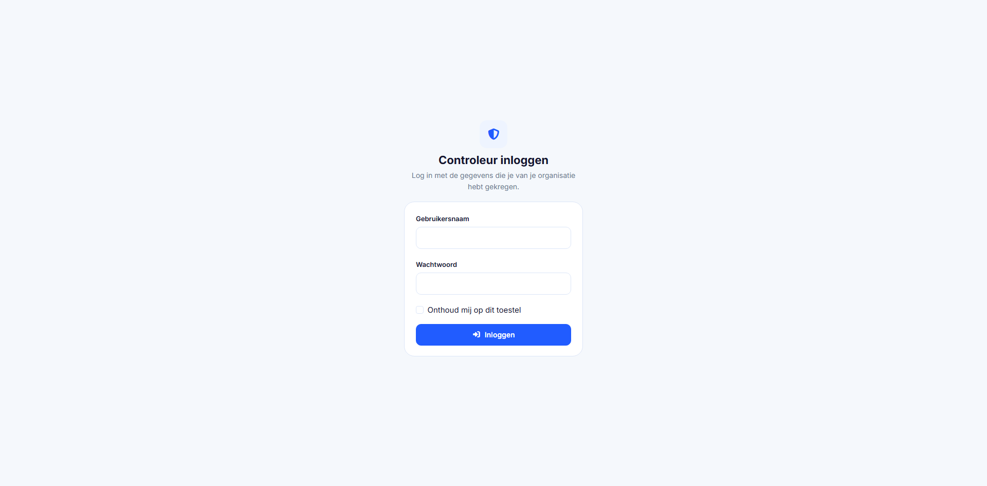 Inlogpagina Controleurs