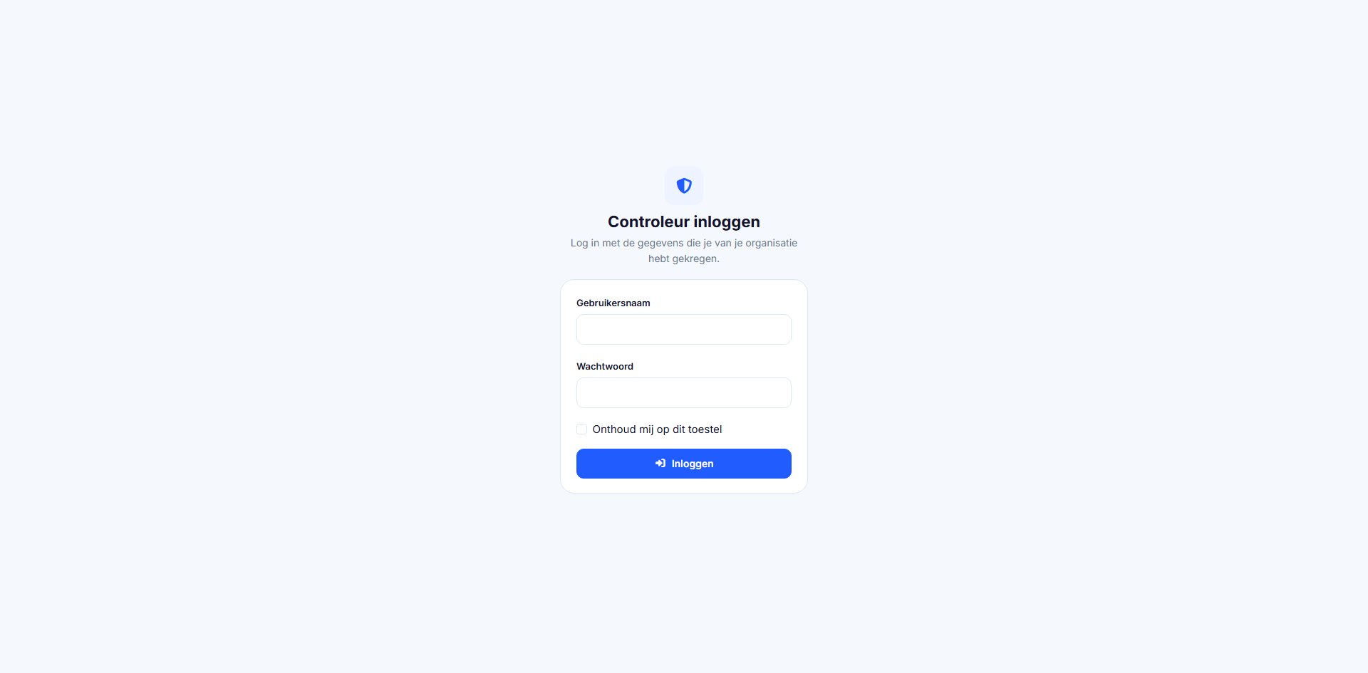 Inlogpagina Controleurs