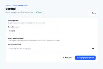 Gegevens en wachtwoord van een ticketscanner aanpassen