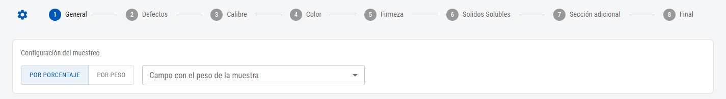 Selector por porcentaje o por peso y campo con el peso de la muestra