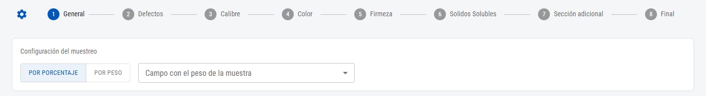 Selector por porcentaje o por peso y campo con el peso de la muestra