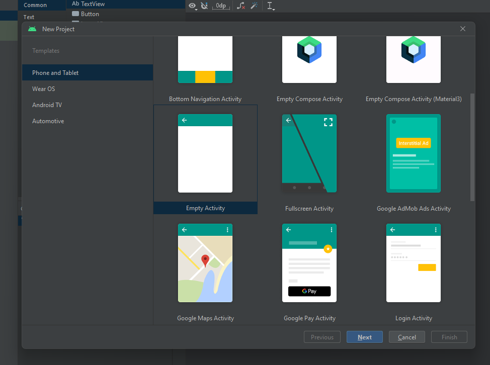 Create a new project using the Empty Activity template