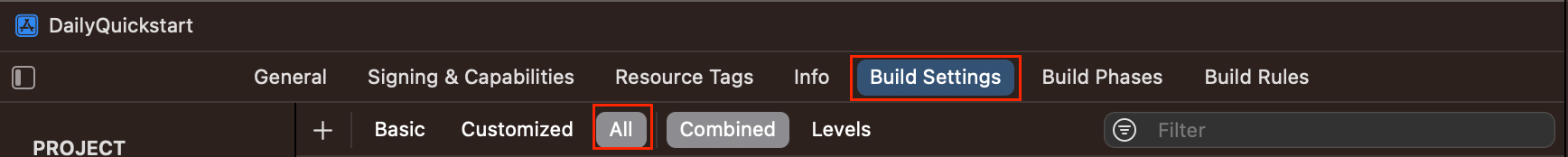 Open build settings