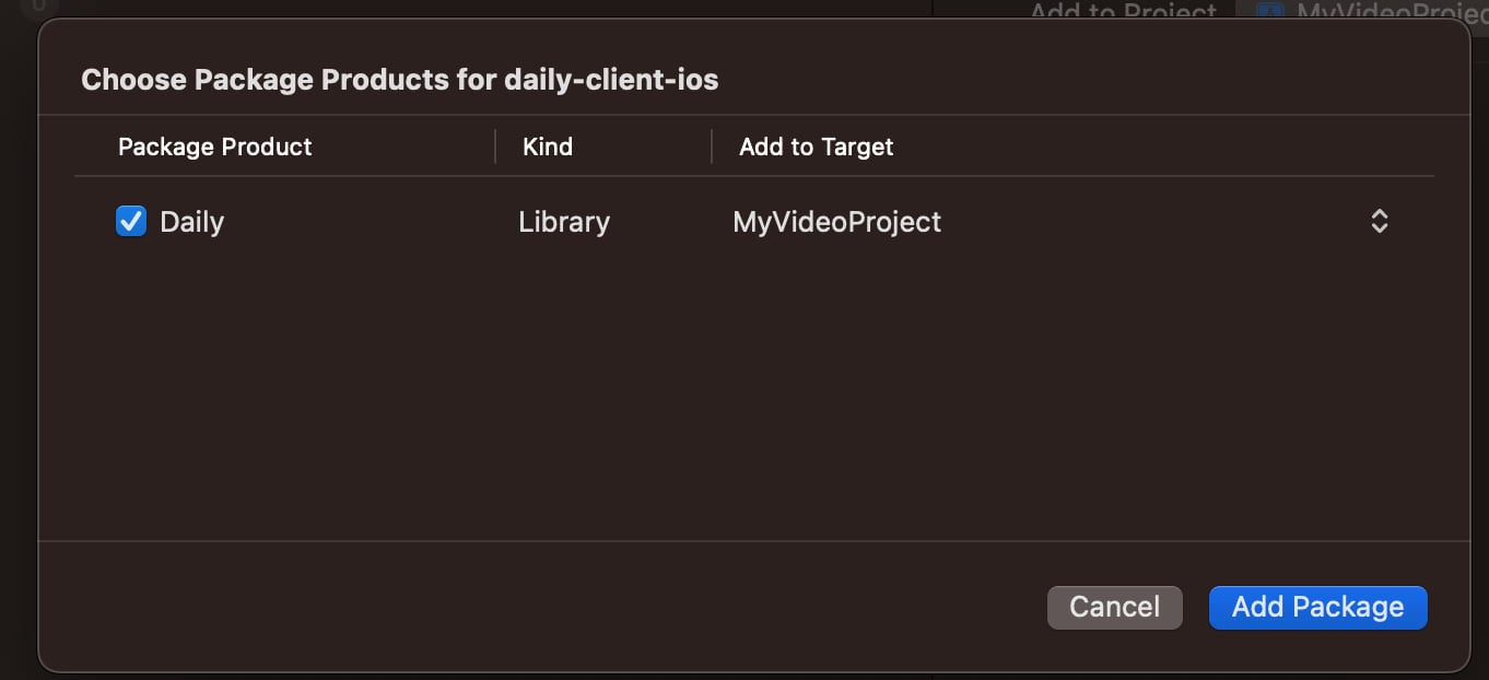 Add Daily dependencies to Xcode