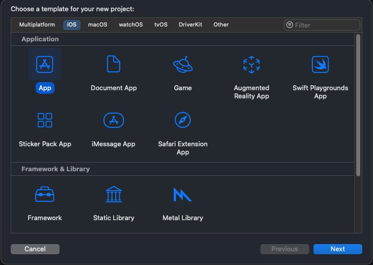 Create a new project using the iOS template