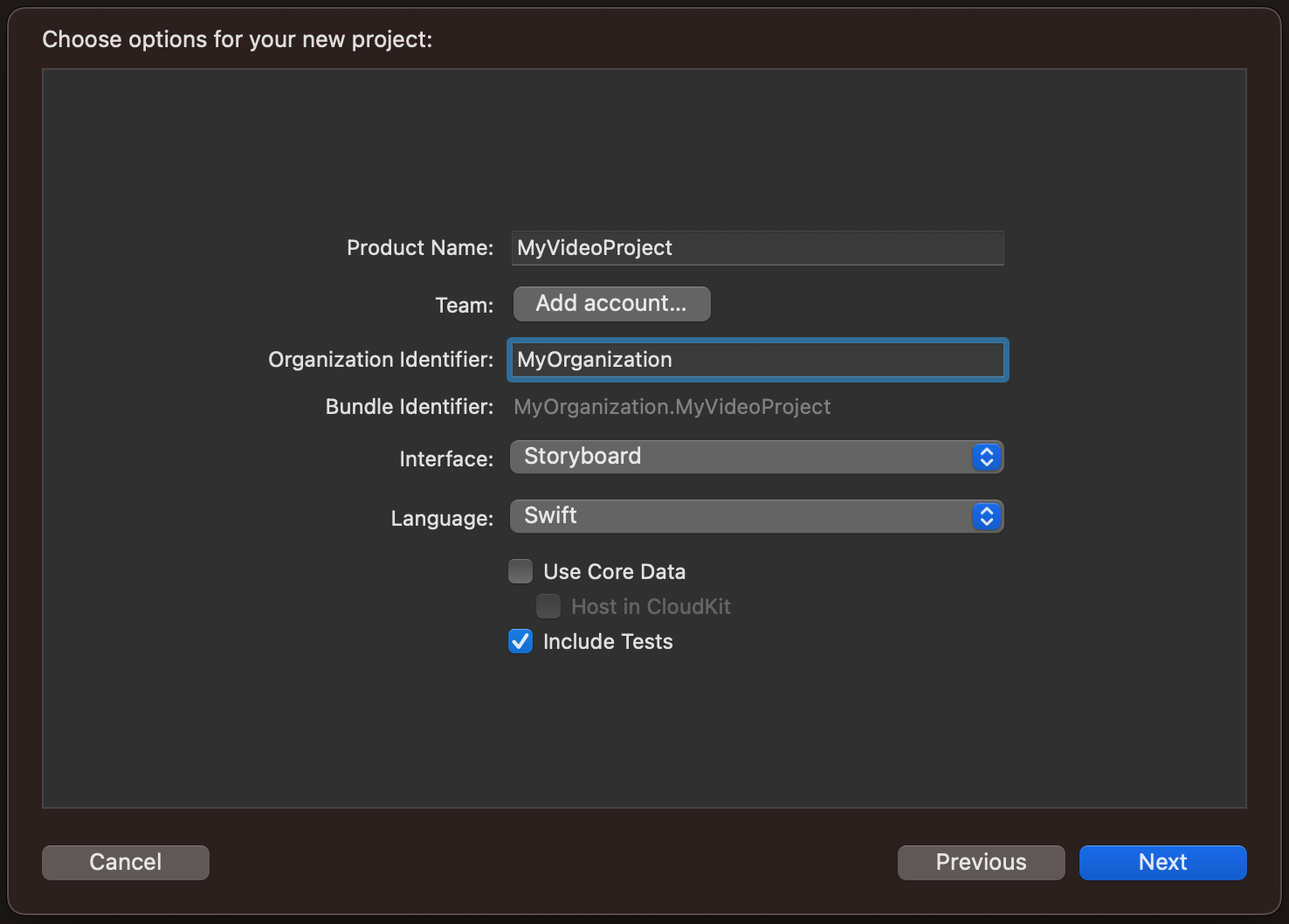 Create a new project using the iOS template