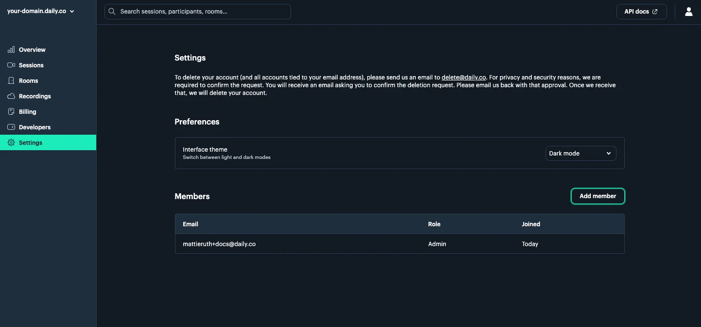 Add member button in the Daily dashboard settings