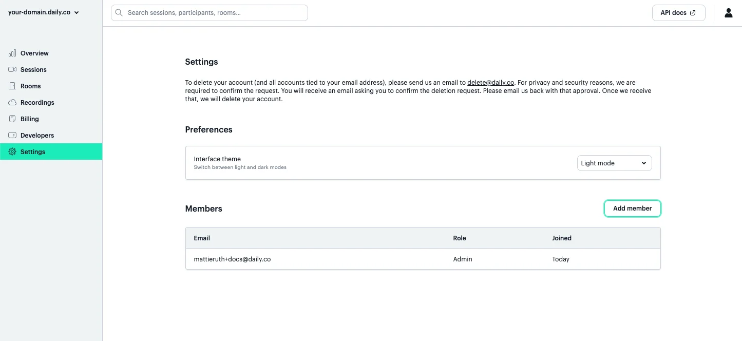 Add member button in the Daily dashboard settings