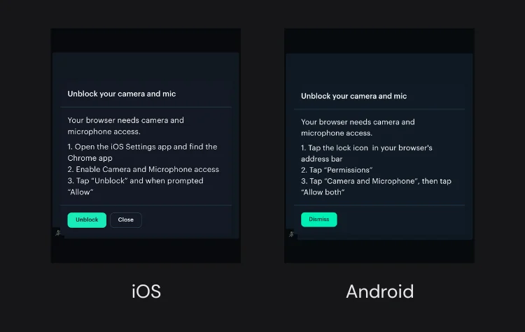 Granting access prompt on iOS and Android after a NotAllowedError