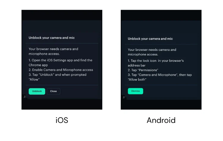 Granting access prompt on iOS and Android after a NotAllowedError