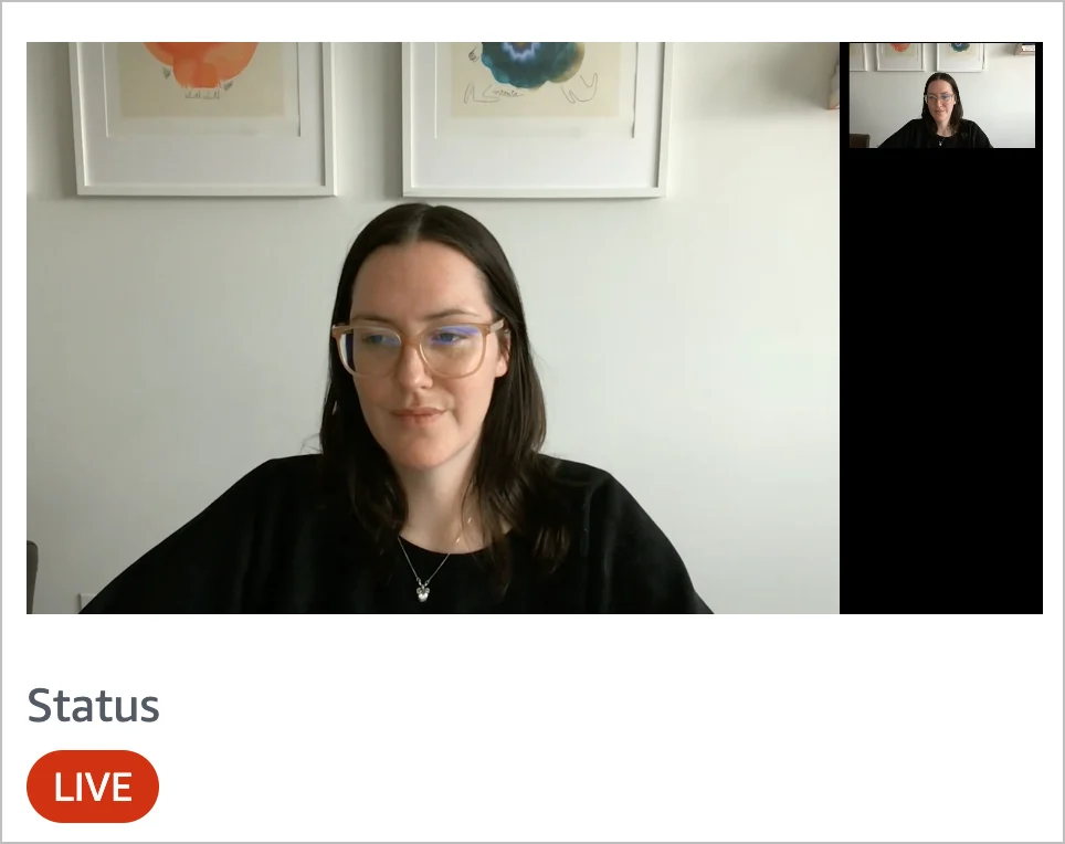 Live streaming with AWS IVS and a text overlay with a larger video displayed on the left side