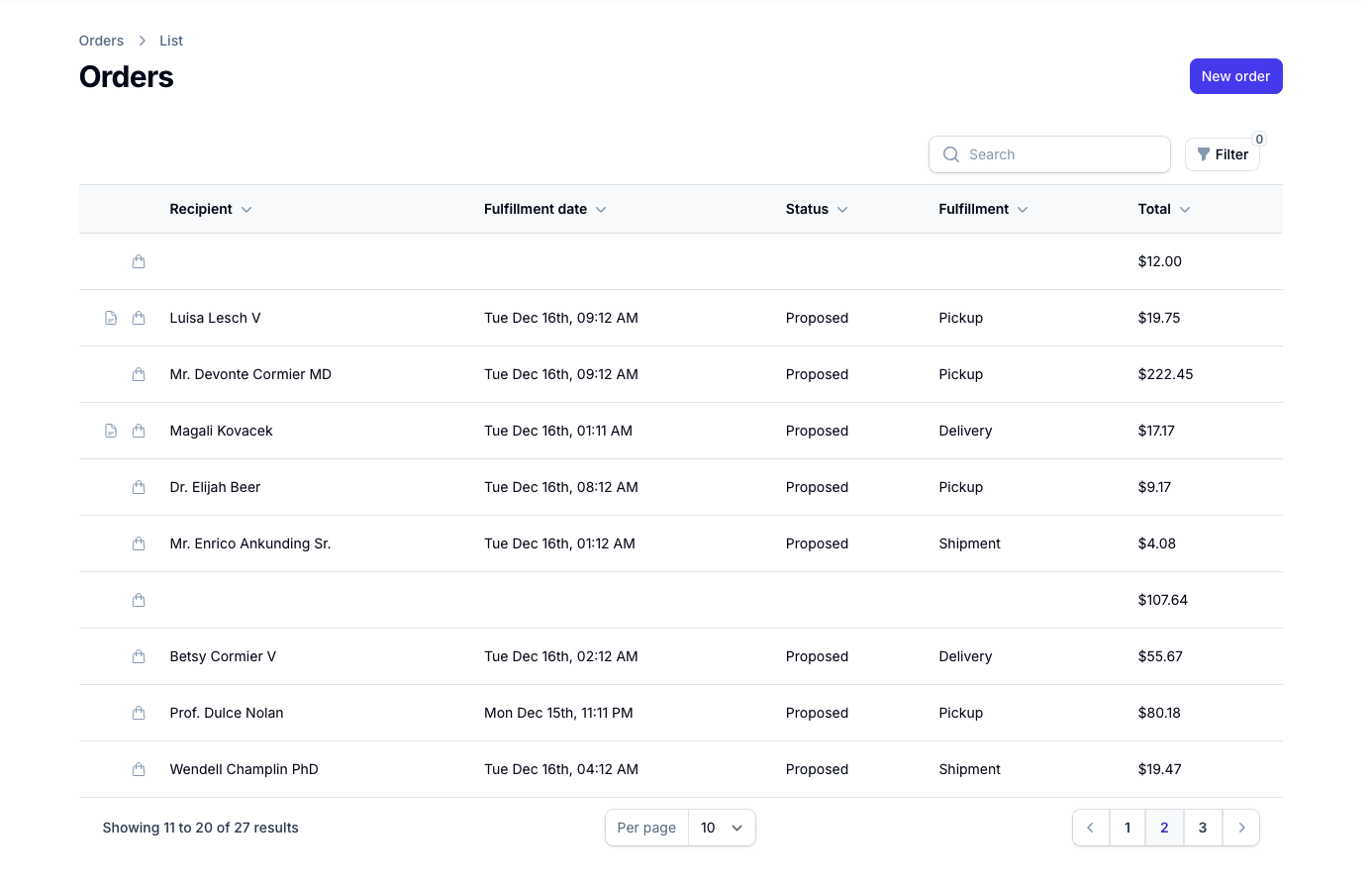 Orders List Screenshot