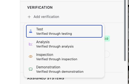 Adding verification methods to a requirement