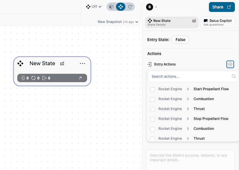 State properties and assigning actions