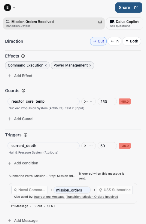 Transition properties in the right sidebar