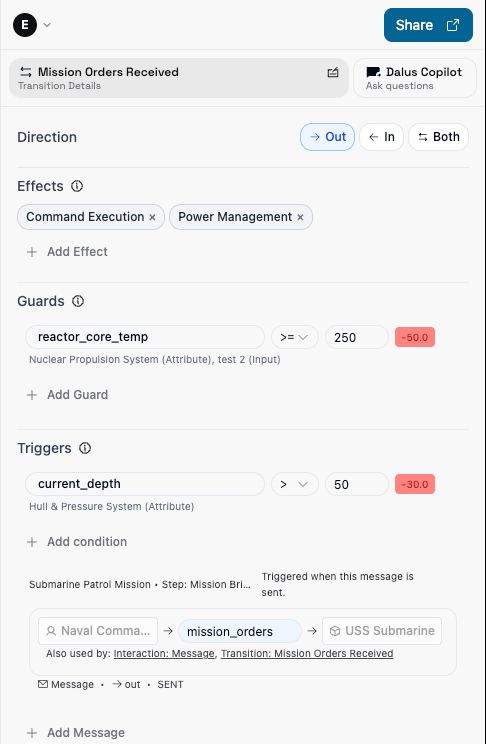 Transition properties in the right sidebar
