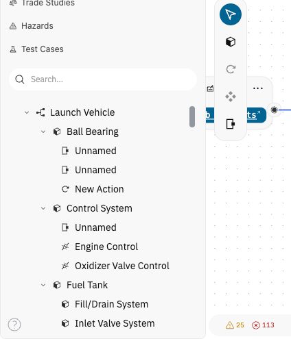 Left sidebar showing model hierarchy