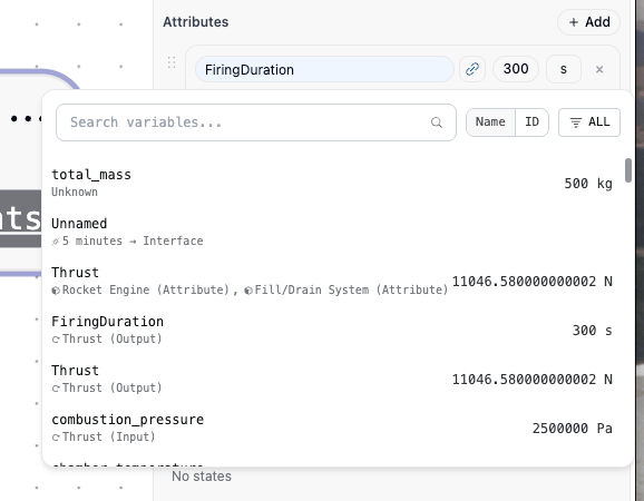 Variable search interface for linking existing variables