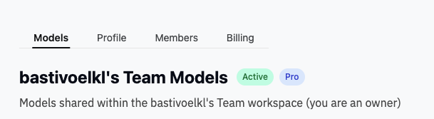Team pages showing Models, Profile, Members, and Billing