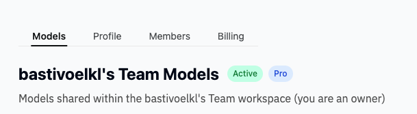 Team pages showing Models, Profile, Members, and Billing