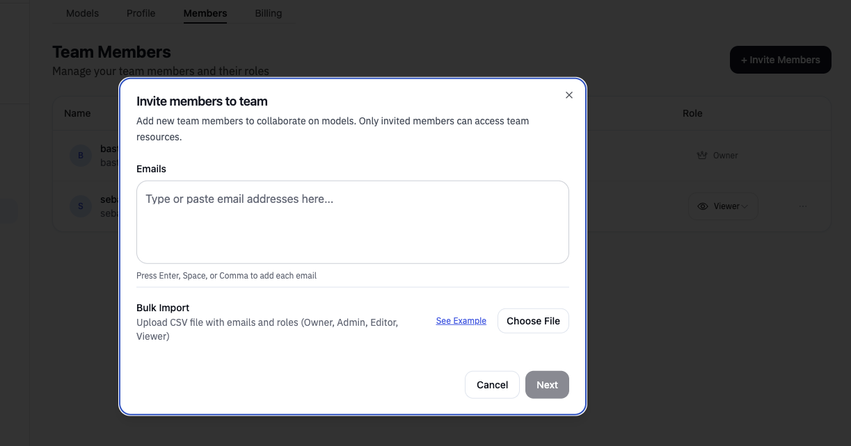 Managing team members from the Members page