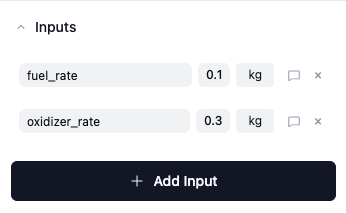 Adding input variables to an action node in the right sidebar
