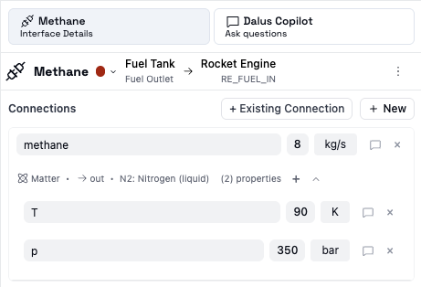 Right sidebar showing interface connection configuration