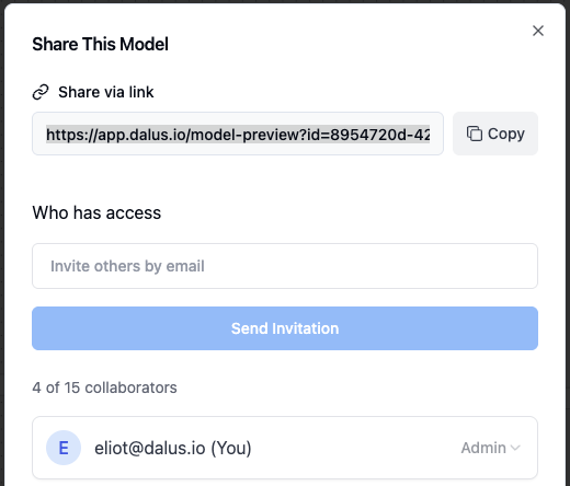 Share model dialog for collaboration