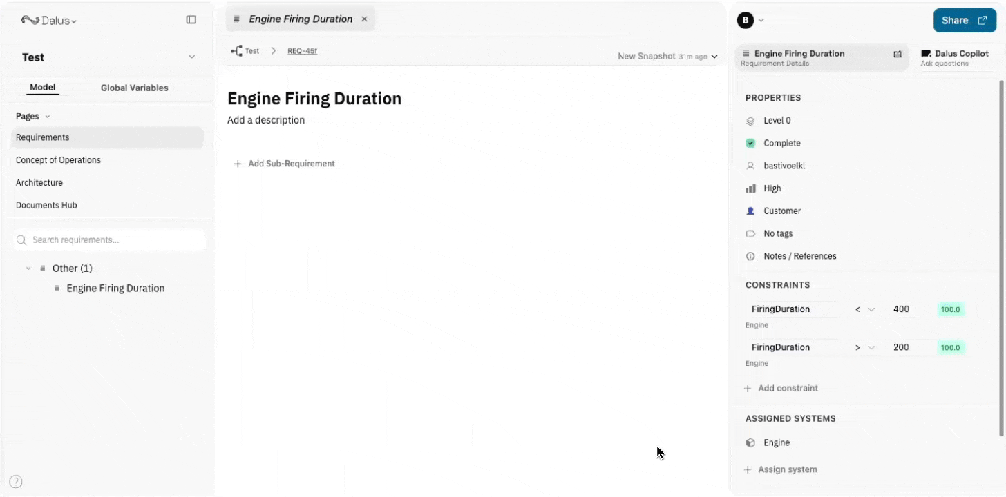 Adding and organizing sub-requirements