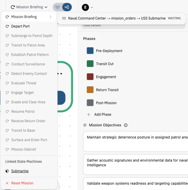 Mission dropdown in header