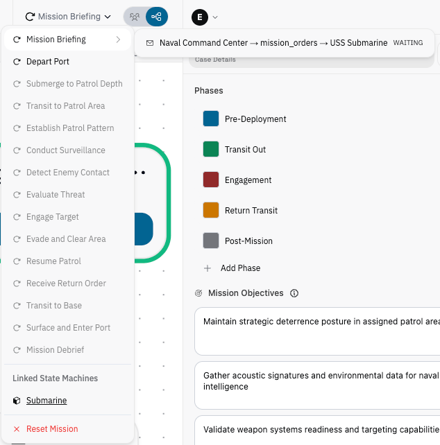 Mission dropdown in header