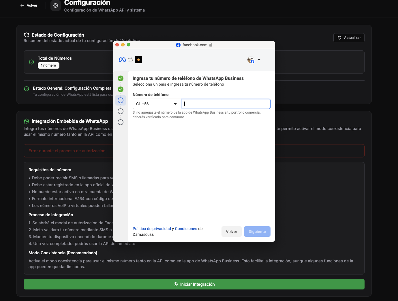 Paso 5 - Configuración del número