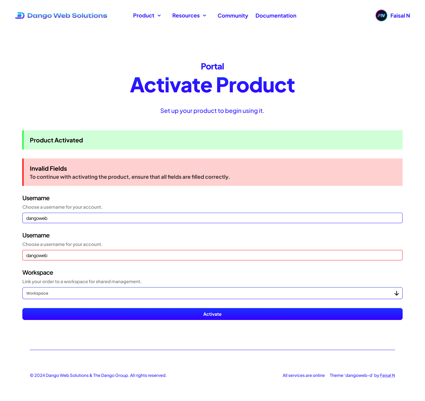 New Dango Portal - Activate Product