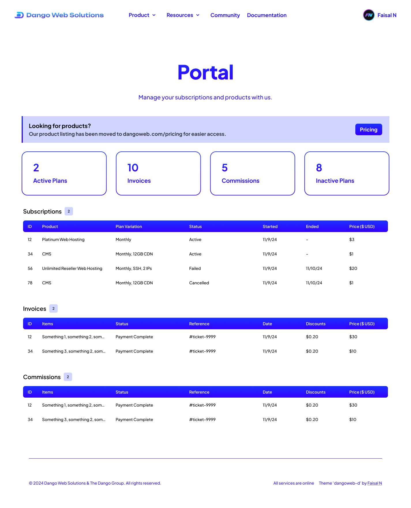 New Dango Portal - Dashboard