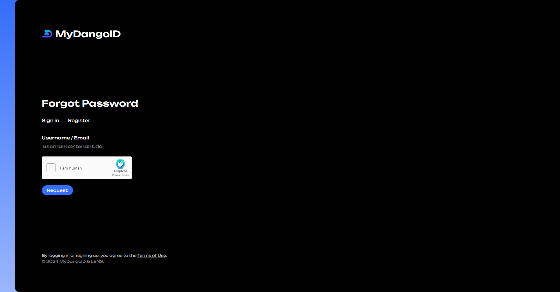 New MyDangoID Dashboard - Forgot Password