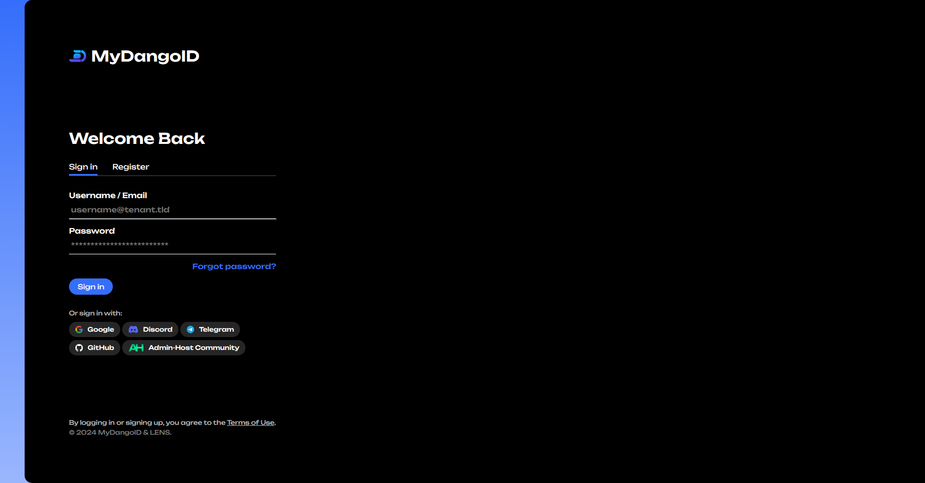 New MyDangoID Dashboard - Login