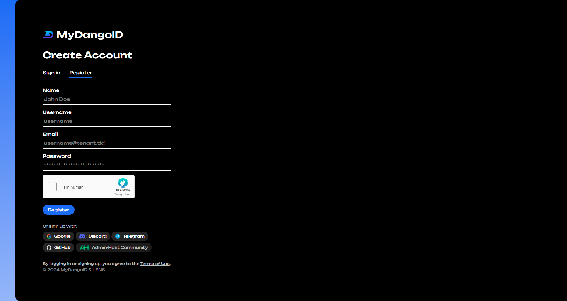 New MyDangoID Dashboard - Register