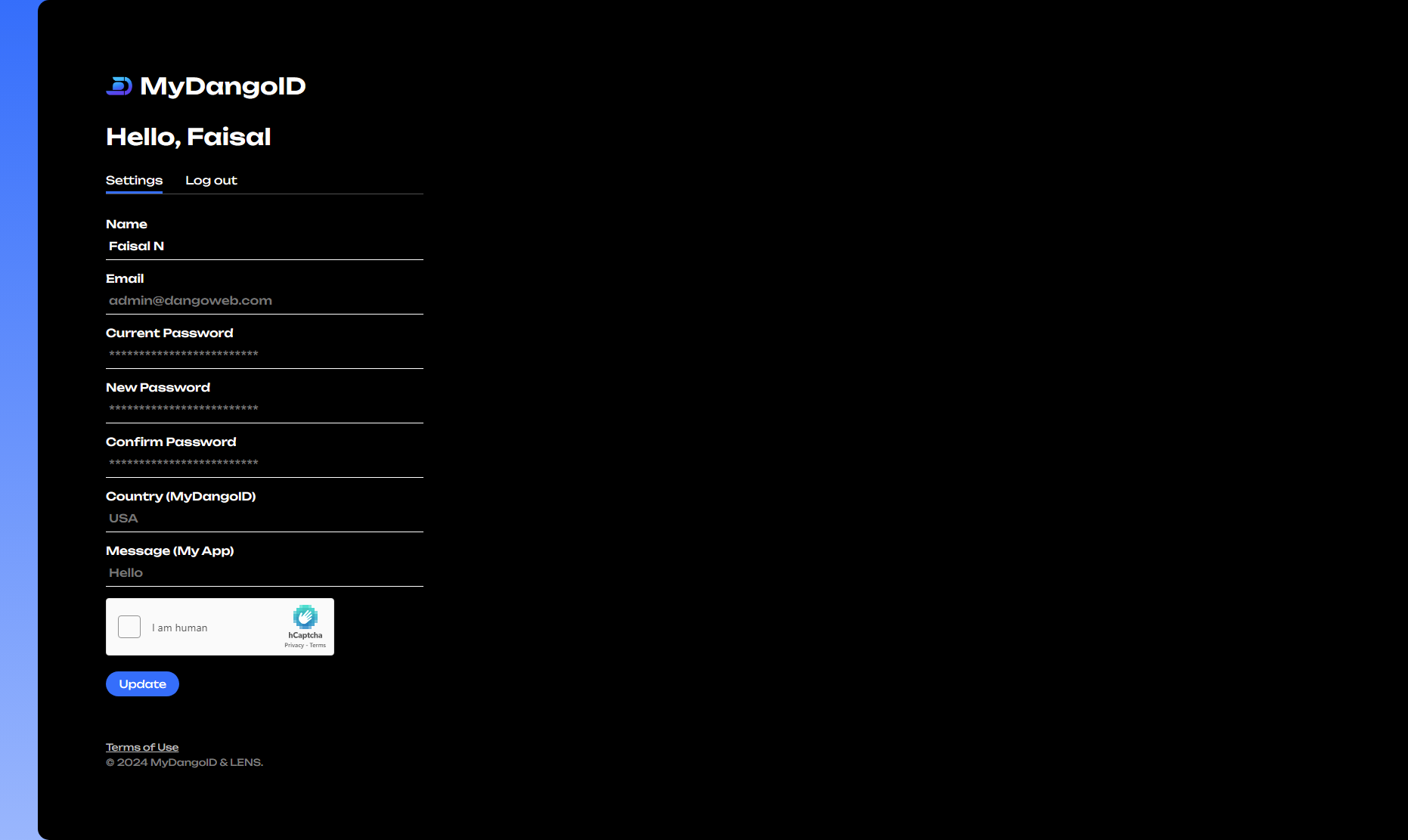 New MyDangoID Dashboard - Manage Account