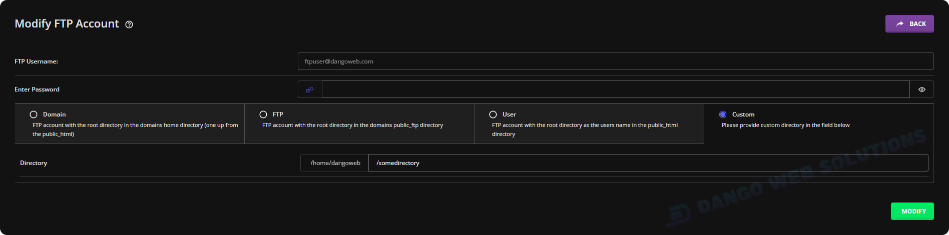 Modify FTP Account
