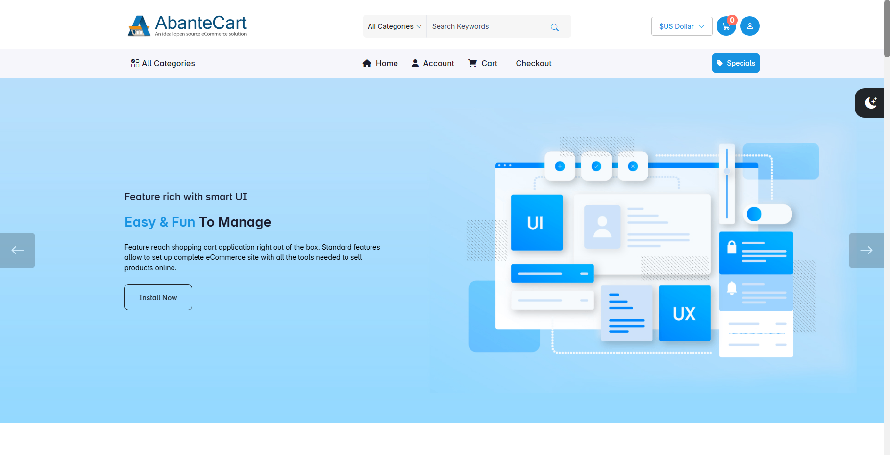 AbanteCart Homepage - Section 1