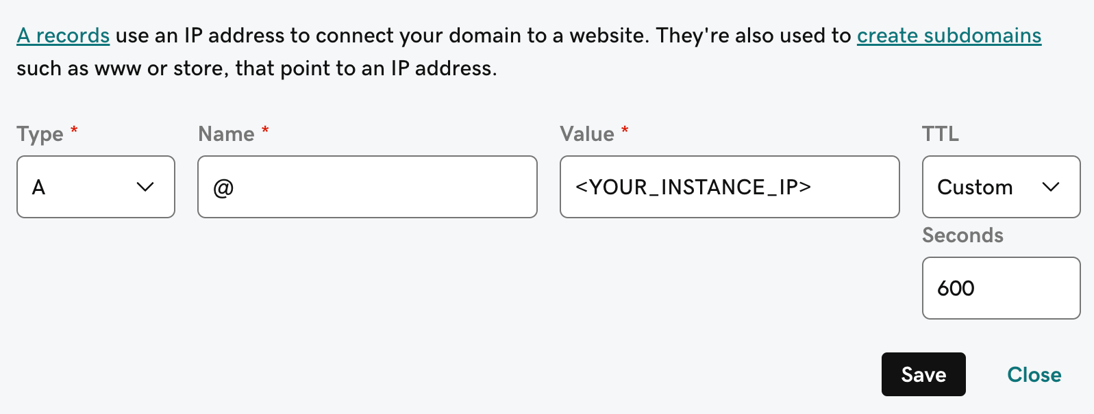 DNS A Record Configuration
