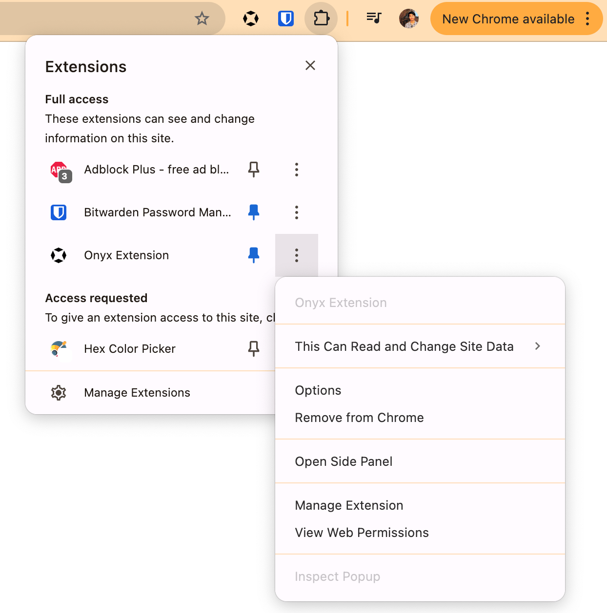 Extension Settings Menu