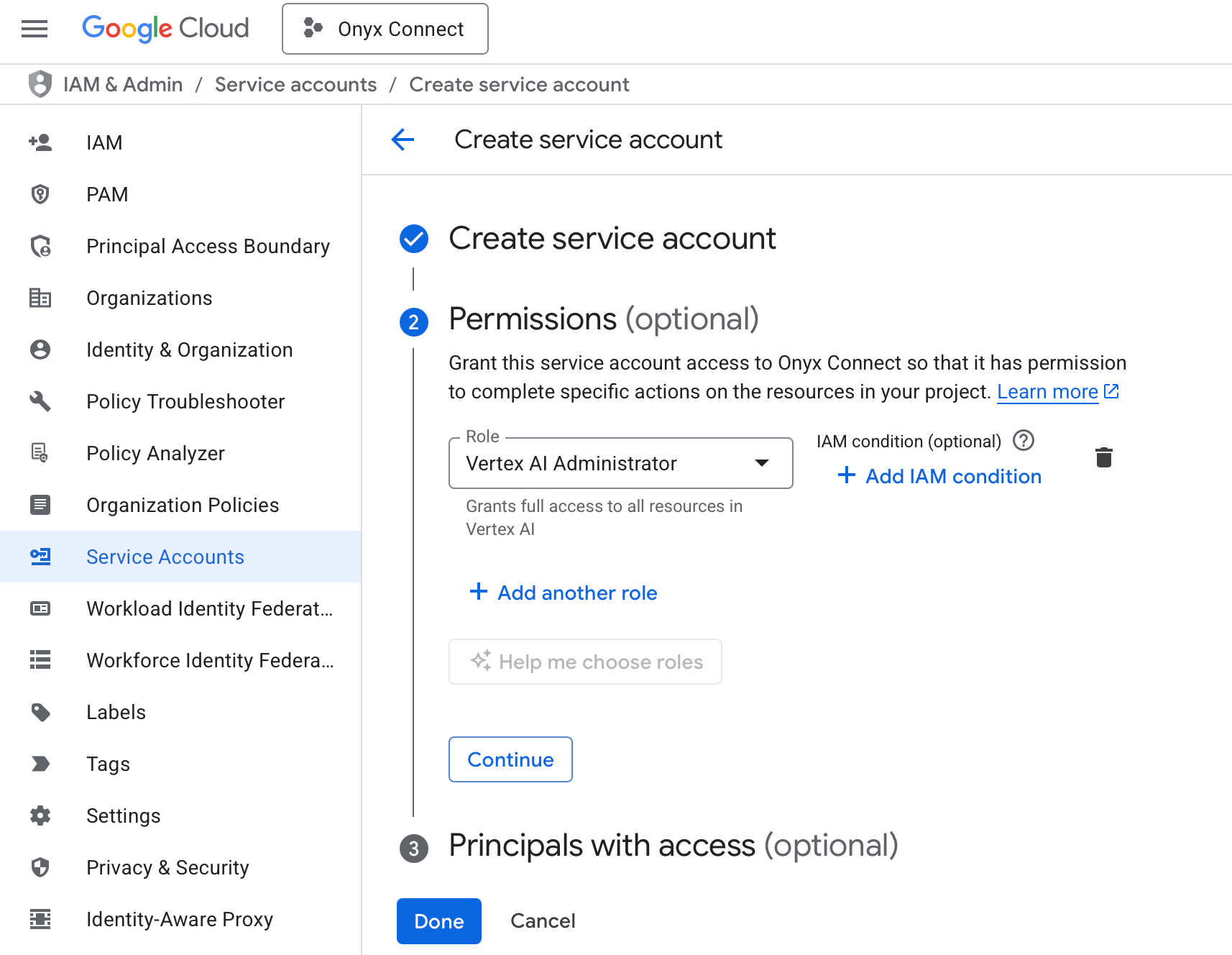 Google Cloud Console Service Account Configuration