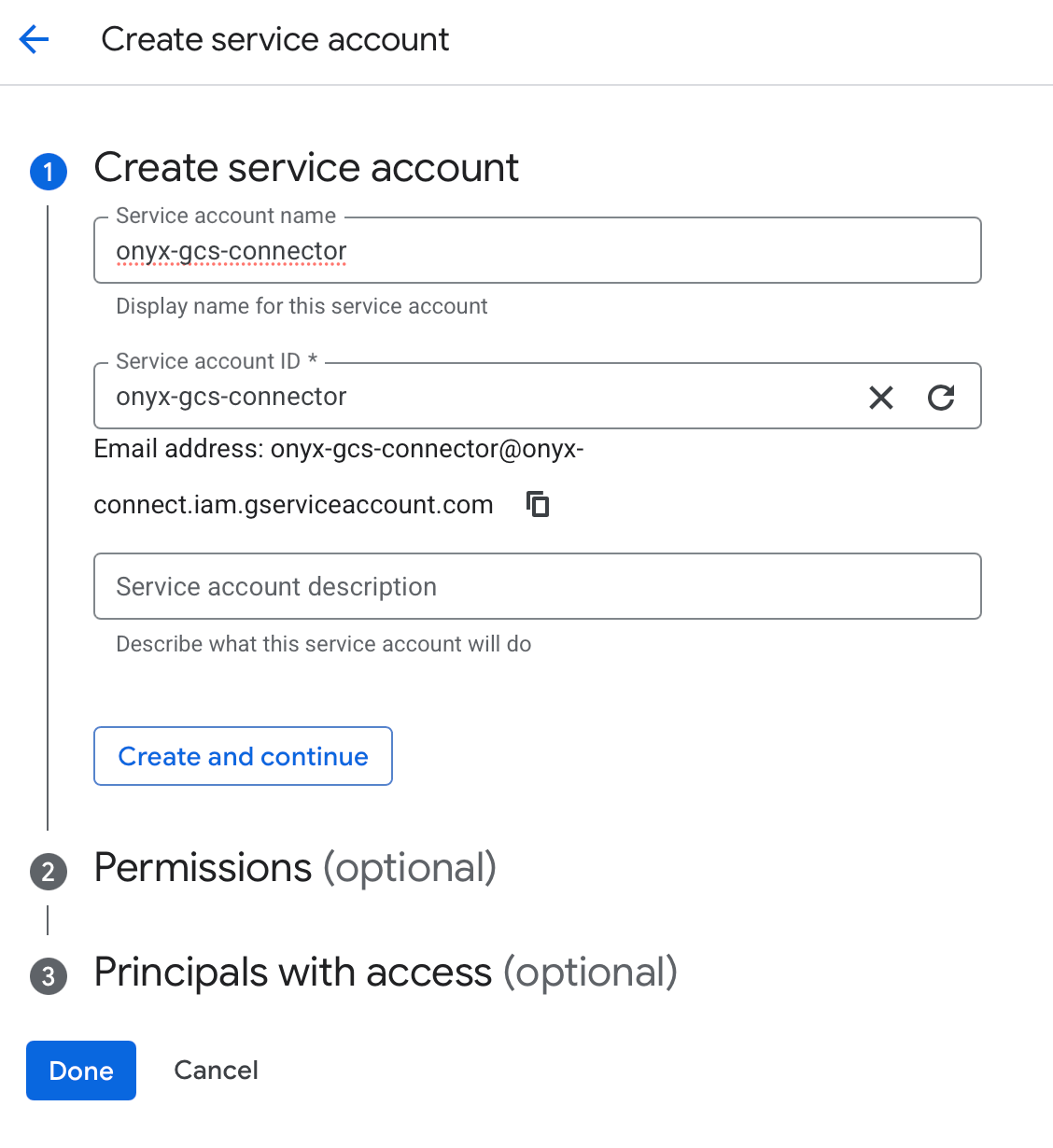 Service account configuration