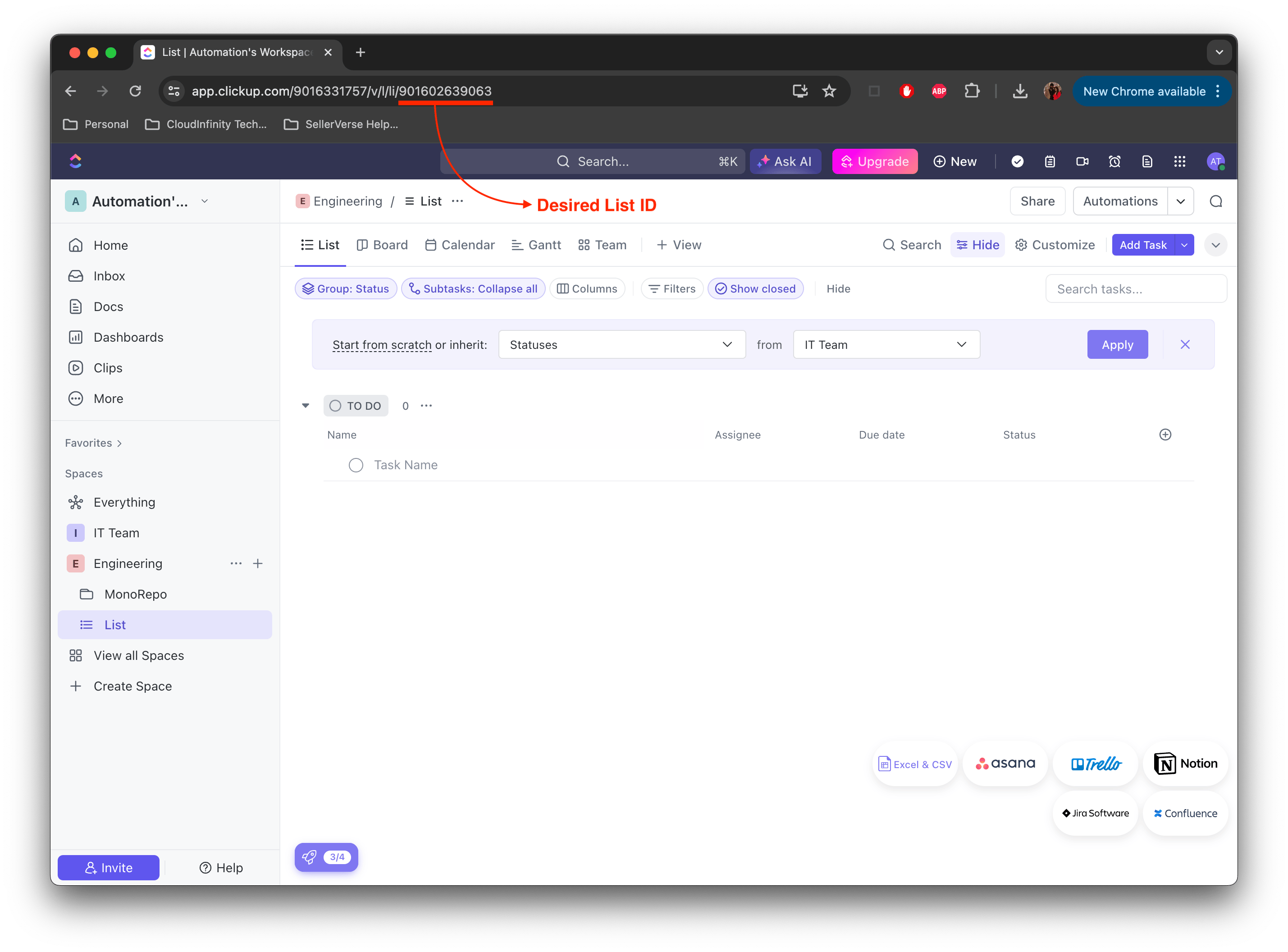 Clickup list id