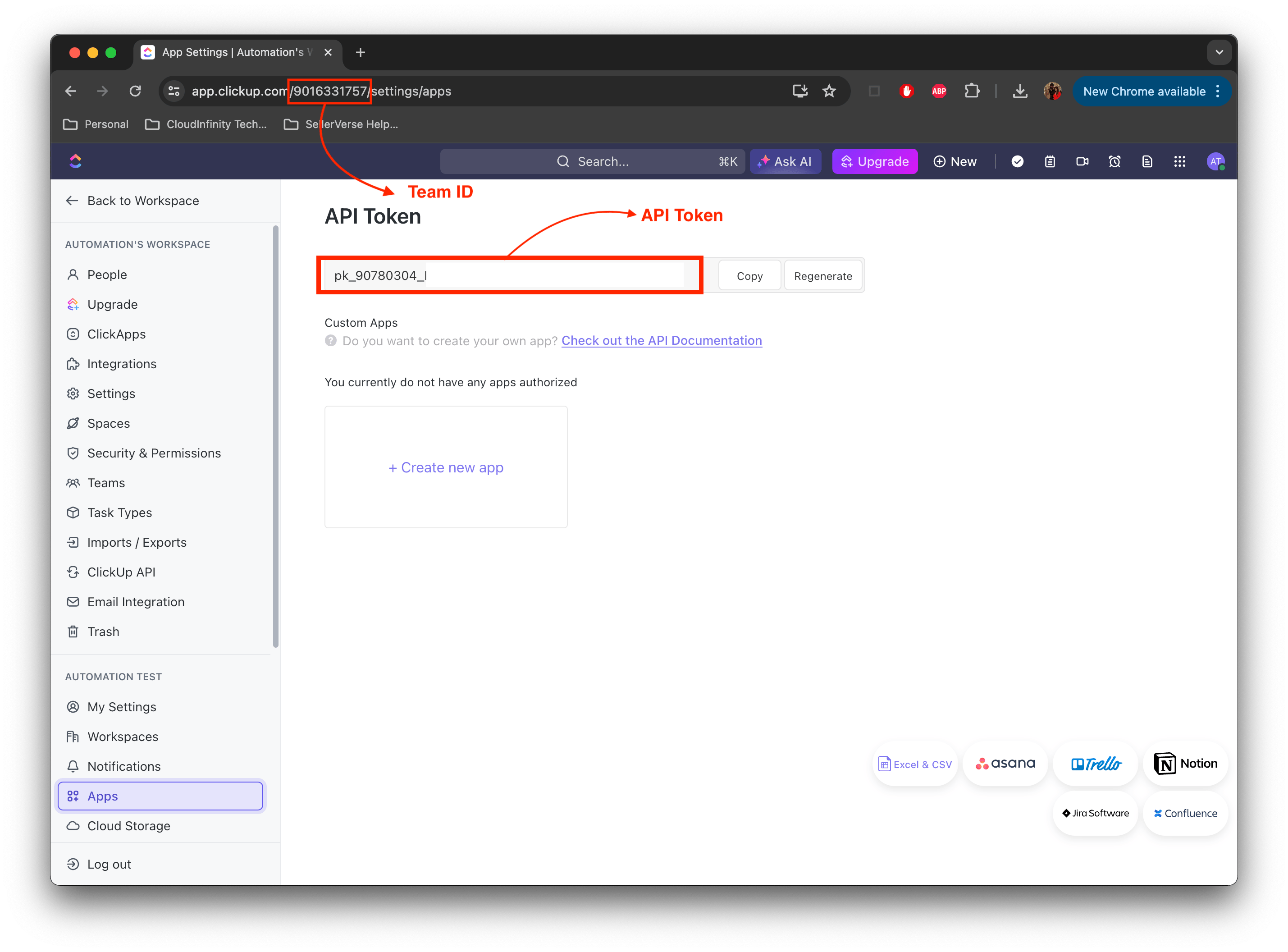 Clickup token generation