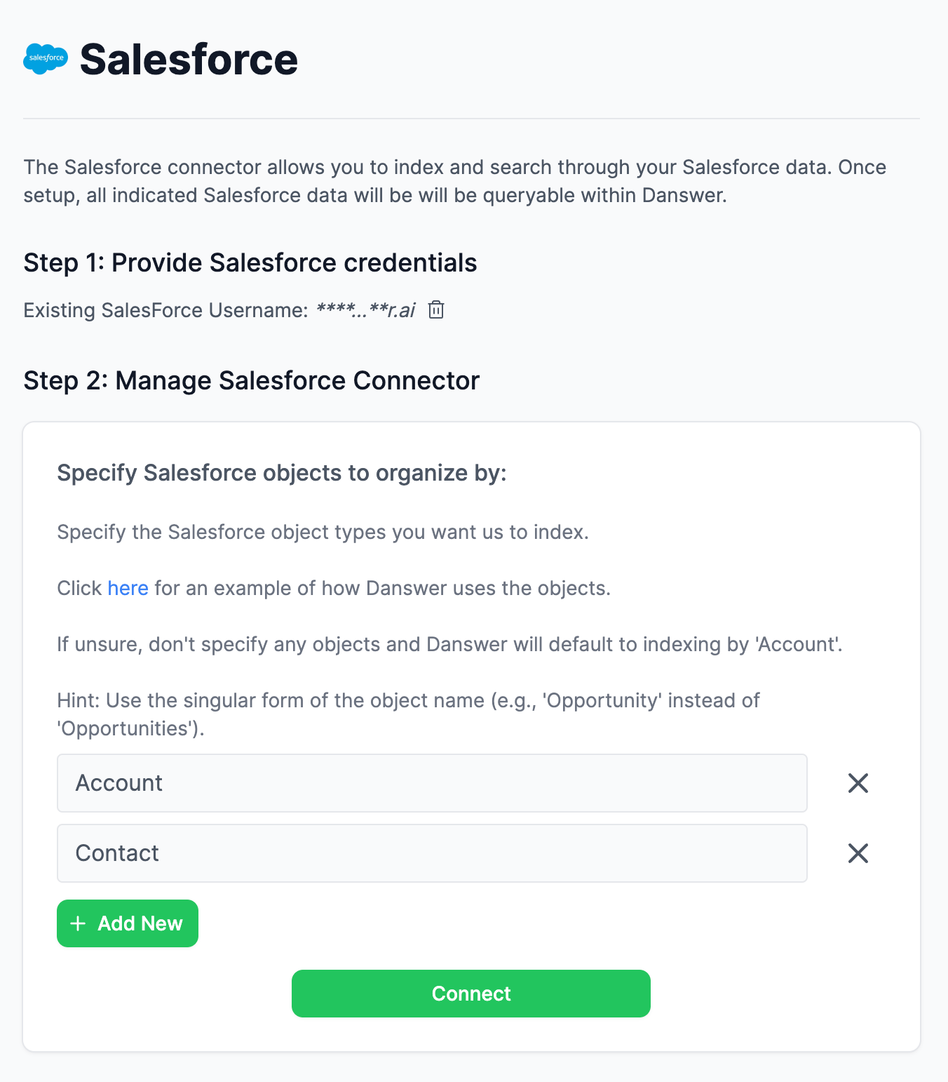 Onyx Salesforce connector advanced JSON configuration for Account and Contact objects