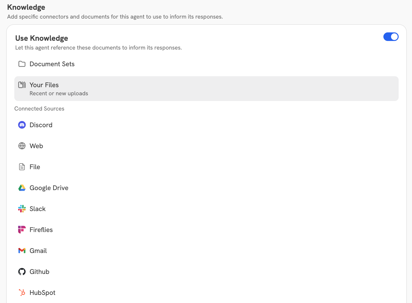 Onyx Agent Knowledge configuration