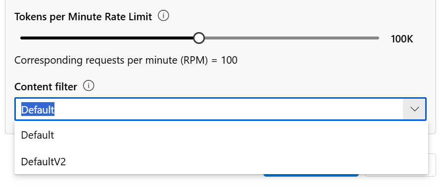 Azure OpenAI configuration page